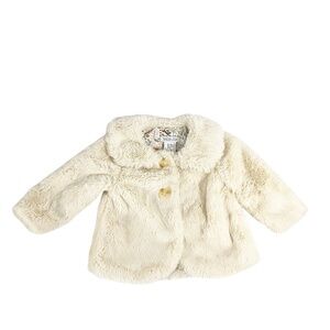 Rachel Zoe Baby Girls Faux Fur Coat Cream Ivory 12M Woodland Lining Snap Closure